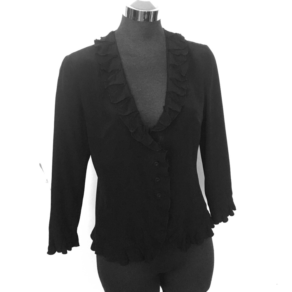 Prada Ruffled Silk Button Front Blouse Top EUC